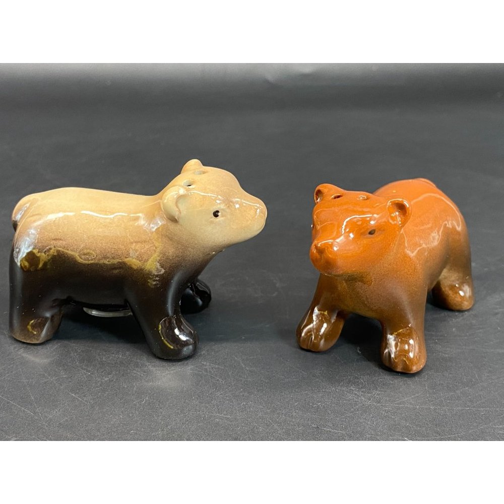 Vintage Cute Little Brown Bears Siblings Salt and Pepper Shaker Made in Signed N